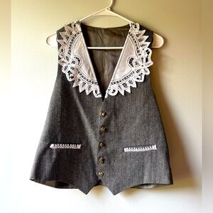 Gray Vest with Lace Collar and Gold Buttons